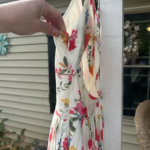 Gal Meets Glam Fit and Flare White Pink Floral Cocktail Dress Cotton Linen Sz. 8 - Picture 7 of 13